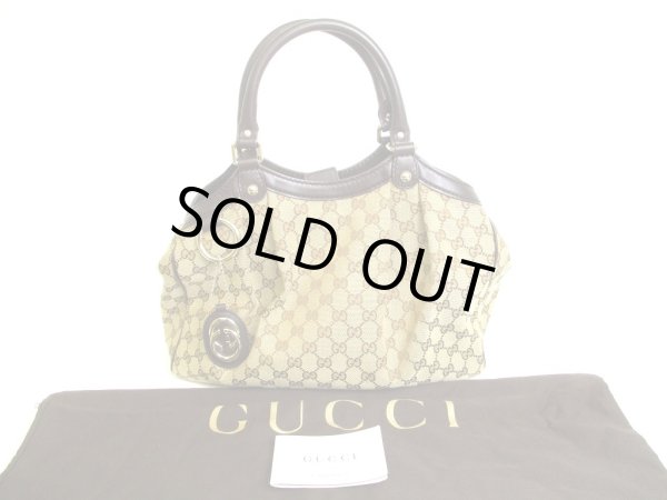 Photo1: GUCCI GG Canvas Dark Brown Leather Hand Bag Tote Bag Purse #a125