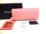 Photo: PRADA Saffiano Metal Pink Leather Bifold Long Flap Wallet #a126