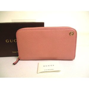 Photo: GUCCI Interlocking G Gold H/W Dusty Pink Leather Round Zip Wallet #a131