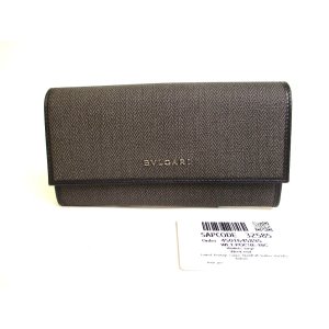 Photo: BVLGARI Weekend Gray PVC Canvas Leather Bifold Long Wallet Purse #a132