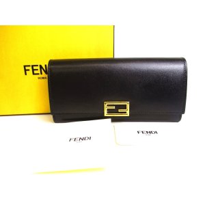 Photo: FENDI Black Leather Bifold Long Wallet Flap Wallet Baguette Continental #a134