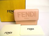 Photo: FENDI ROMA Light Pink Leather Trifold Wallet Compact Wallet #a138
