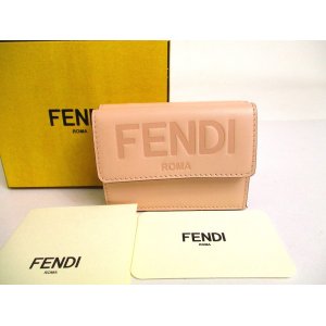 Photo: FENDI ROMA Light Pink Leather Trifold Wallet Compact Wallet #a138