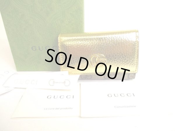 Photo1: GUCCI Japan Limited GG Gold Leather Gold H/W 6 Pics Key Cases #a142