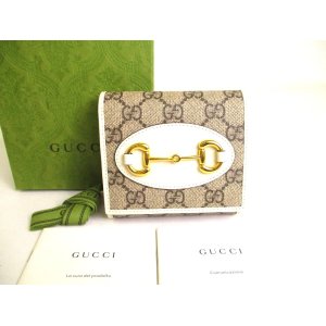 Photo: GUCCI Horsebit GG White Leather Bifold Wallet Compact Wallet #a154