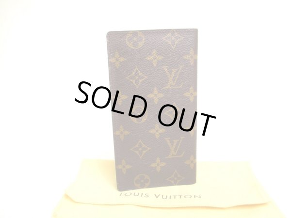 Photo1: LOUIS VUITTON Monogram Brown Leather Flap Checkbook Bill Wallet #a160