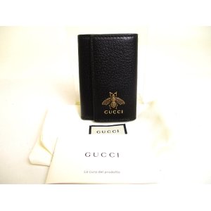 Photo: GUCCI Bee Motif Black Leather 6 Pics Key Cases #a176