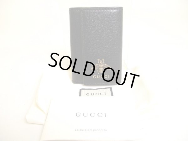 Photo1: GUCCI Bee Motif Black Leather 6 Pics Key Cases #a176