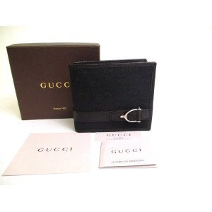 Photo: GUCCI GG Canvas Black Leather Bifold Wallet Compact Wallet #a187