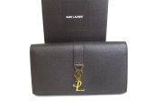 Photo: Saint Laurent Paris Gold YSL Motif Black Grain Leather Long Flap Wallet #a205
