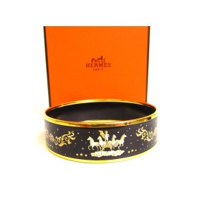 Photo: HERMES Black Enamel Horse Motif Bangle Bracelet Email Imprime GM #a208