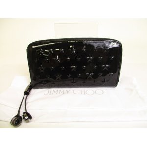 Photo: Jimmy Choo Gold Embossed Stars Black Patent Leather Round Zip Wallet #a210