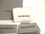 Photo: BALENCIAGA White Leather Round Zip Coin Purse Card Holder #a211