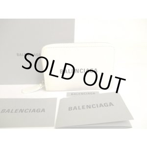 Photo: BALENCIAGA White Leather Round Zip Coin Purse Card Holder #a211