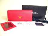 Photo: PRADA Saffiano Pink Leather Bifold Long Flap Wallet #a219