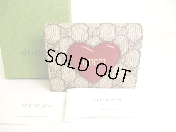 Photo1: GUCCI GG Coating Canvas Leather Heart Motif Bifold Wallet Compact Wallet #a220