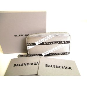 Photo: BALENCIAGA Logo Silver Leather Round Zip Coin Purse #a222