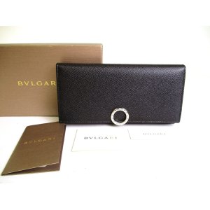 Photo: BVLGARI Black Leather Logo Clip Flap Long Wallet #a223