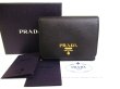 Photo1: PRADA Black Red Saffiano Leather Trifold Wallet Compact Wallet #a228