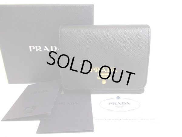 Photo1: PRADA Black Red Saffiano Leather Trifold Wallet Compact Wallet #a228