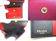 Photo9: PRADA Black Red Saffiano Leather Trifold Wallet Compact Wallet #a228