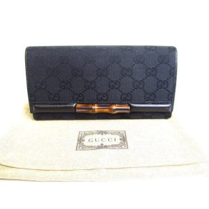 Photo: GUCCI GG Bamboo Black Canvas Leather RFlap Long Wallet #a231