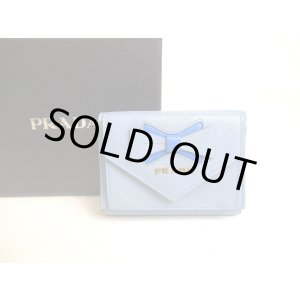 Photo: PRADA Ribbon Motif Light Blue Leather Trifold Wallet Compact Wallet #a233