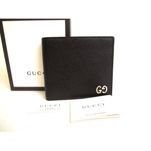 Photo: GUCCI Metal GG Black Leather Bifold Wallet Compact Wallet #a238