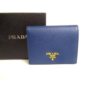 Photo: PRADA Saffiano Blue Leather Bifold Wallet Compact Wallet #a251