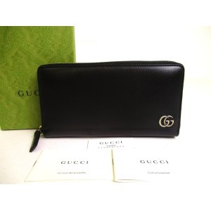 Photo: GUCCI Marmont GG Black Leather Round Zip Long Wallet #a253