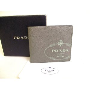 Photo: PRADA Gray Saffiano Print Leather Bifold Bill Wallet #a256