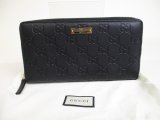 Photo: GUCCI Guccissima Black Leather Round Zip Long Wallet #a257