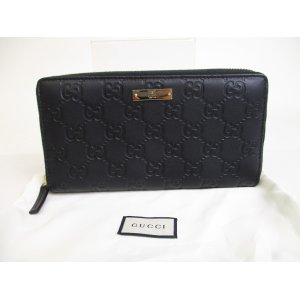 Photo: GUCCI Guccissima Black Leather Round Zip Long Wallet #a257