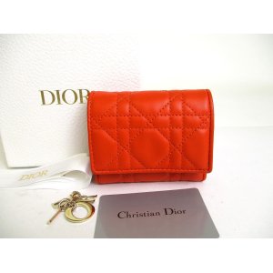 Photo: Christian Dior Cannage Orange Leather Lady Dior Trifold Wallet #a258