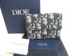 Photo1: Christian Dior Navy Blue Canvas Leather Lady Dior Trifold Wallet #a259