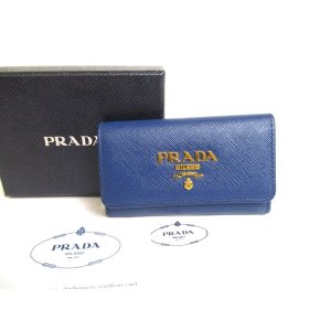 Photo: PRADA Blue Saffiano Metal Leather 4 Pics Key Chain #a267