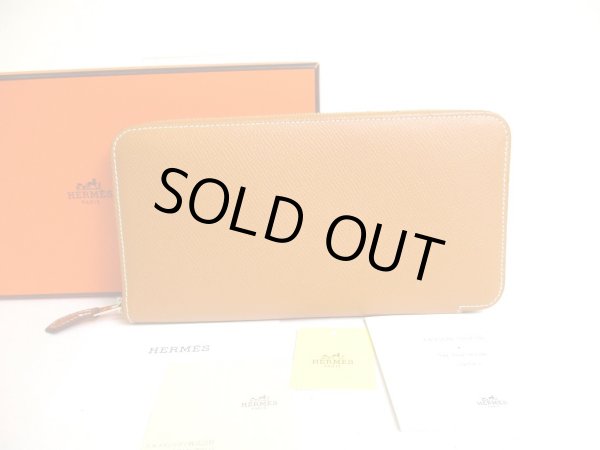 Photo1: HERMES Fauve Veau Epson SILK'IN LINE Round Zip Wallet Azap Long #a270