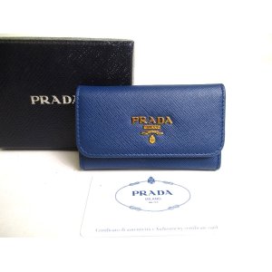 Photo: PRADA Blue Saffiano Metal Leather 6 Pics Key Chain #a274