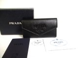 Photo: PRADA Black Saffiano Shine Leather 4 Pics Key Chain #a276