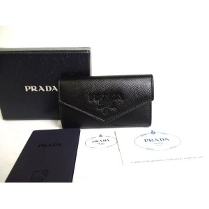 Photo: PRADA Black Saffiano Shine Leather 4 Pics Key Chain #a276