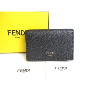 Photo: FENDI Black Leather Silver H/W Credit Card Business Card Holder #a281