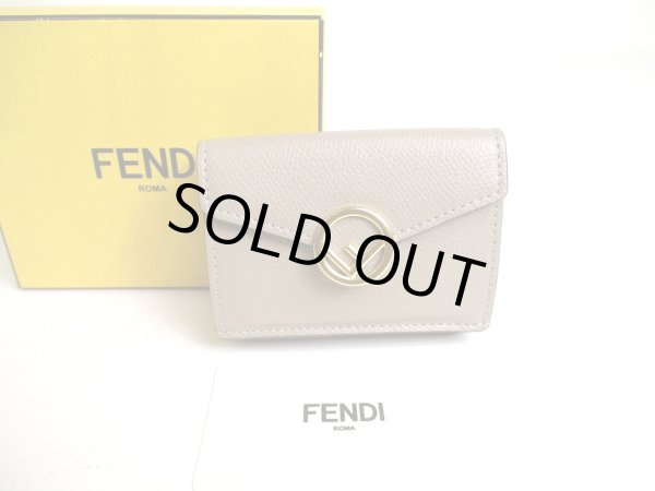 Photo1: FENDI F IS FENDI FF Khaki Brown Leather Gold H/W Micro Trifold Wallet #a282