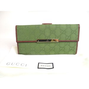 Photo: GUCCI GG Canvas Brown Leather Long Flap Wallet Purse #a301