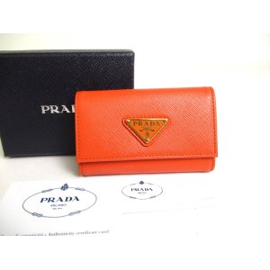 Photo: PRADA Orange Saffiano Triangle Leather 4 Pics Key Chain #a303