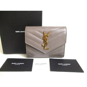 Photo: Saint Laurent YSL Gray Leather CASSANDRE MATELASSE Trifold Wallet Compact Wallet #a304