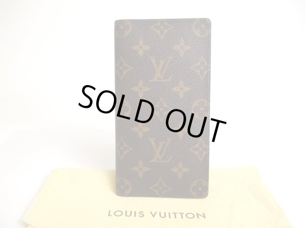 Photo1: LOUIS VUITTON Monogram Brown Leather Flap Checkbook Bill Wallet #a307