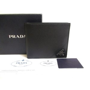 Photo: PRADA Saffiano Metal Black Leather Bifold Wallet Compact Wallet #a312