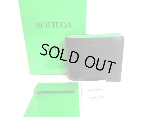 Photo1: BOTTEGA VENETA Intrecciato Black Green Leather Bifold Wallet Compact Wallet #a315