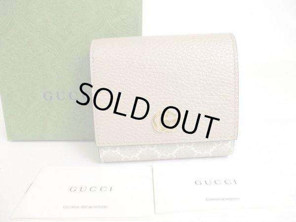 Photo1: GUCCI GG Marmont Beige Leather Bifold Wallet Compact Wallet #a318