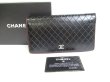 Photo1: CHANEL CC Logo Black Leather Bifold Long Flap Wallet Purse #a321